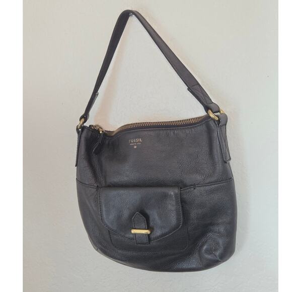 Vintage Fossil Cowhide Pebbled Leather‎ Shoulder Bag Black Y2K - Picture 3 of 8